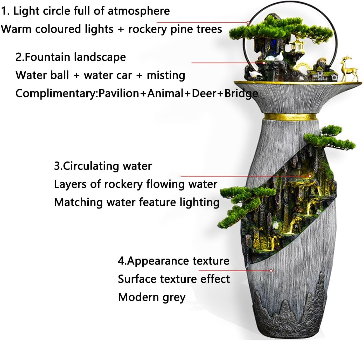 Outdoor Fountain Large Indoor Floor Fountain, Resin Water Bottle Garden with LED Light, Chinese Fengshui Lucky, Home and Office Decoration image number 6