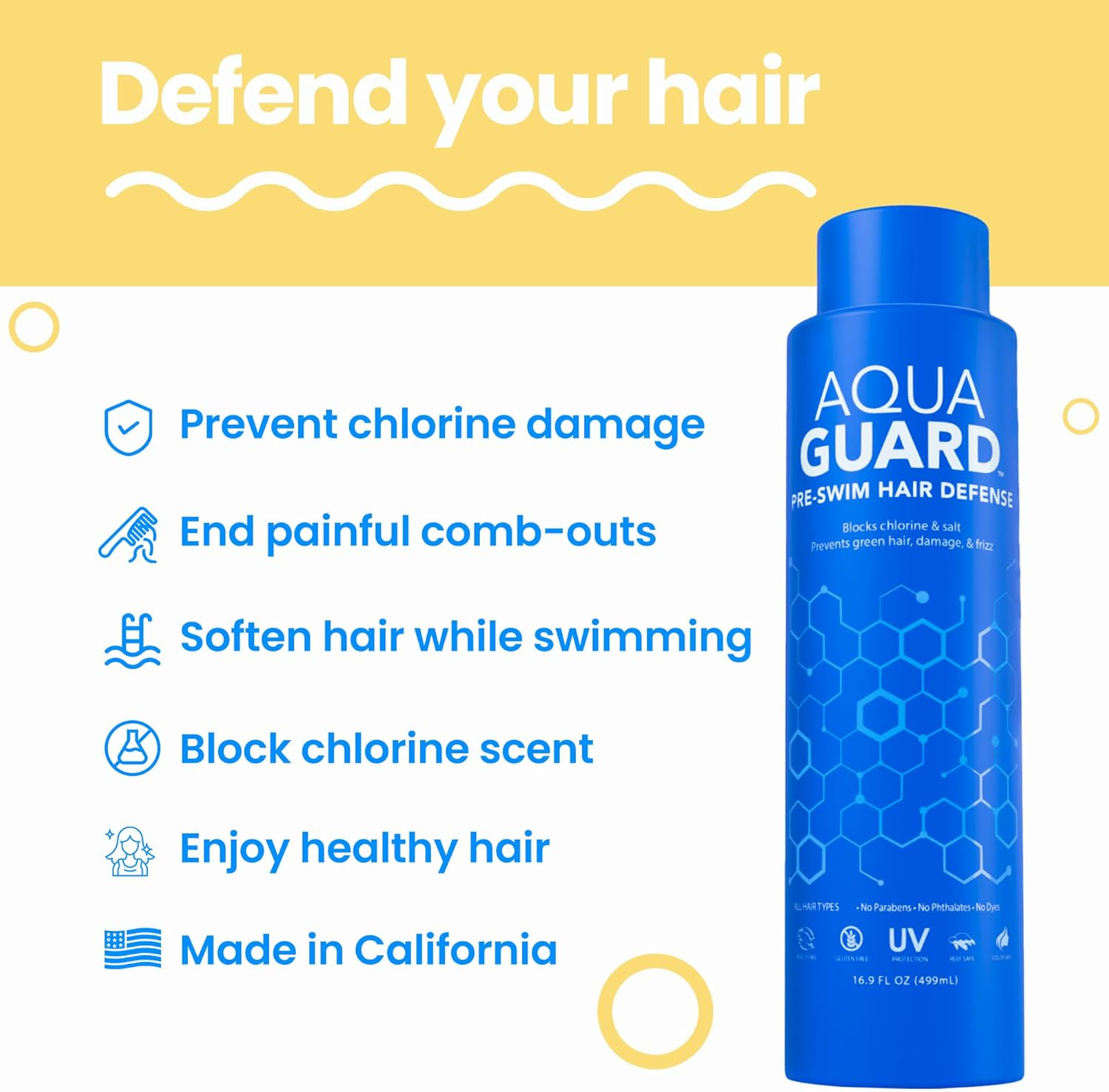 Aquaguard Pre-Swim Hair Defense + UV Leave-In Detangler Swim Hair Care Bundle | Made in California | Prevents Chlorine Damage + Softens Hair While Swimming image number 3