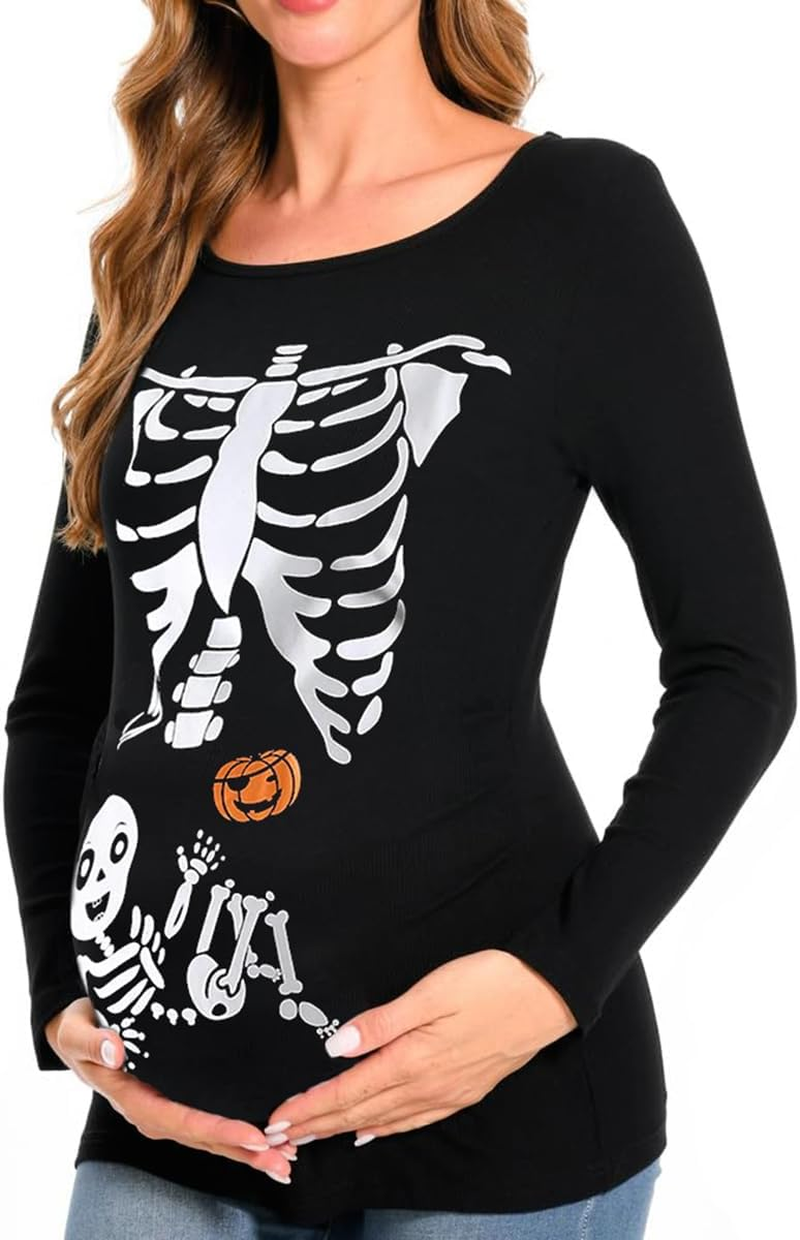 Halloween Women Maternity Shirt Funny Pumpkin Pregnancy Cute Long Sleeve Pregnant Top