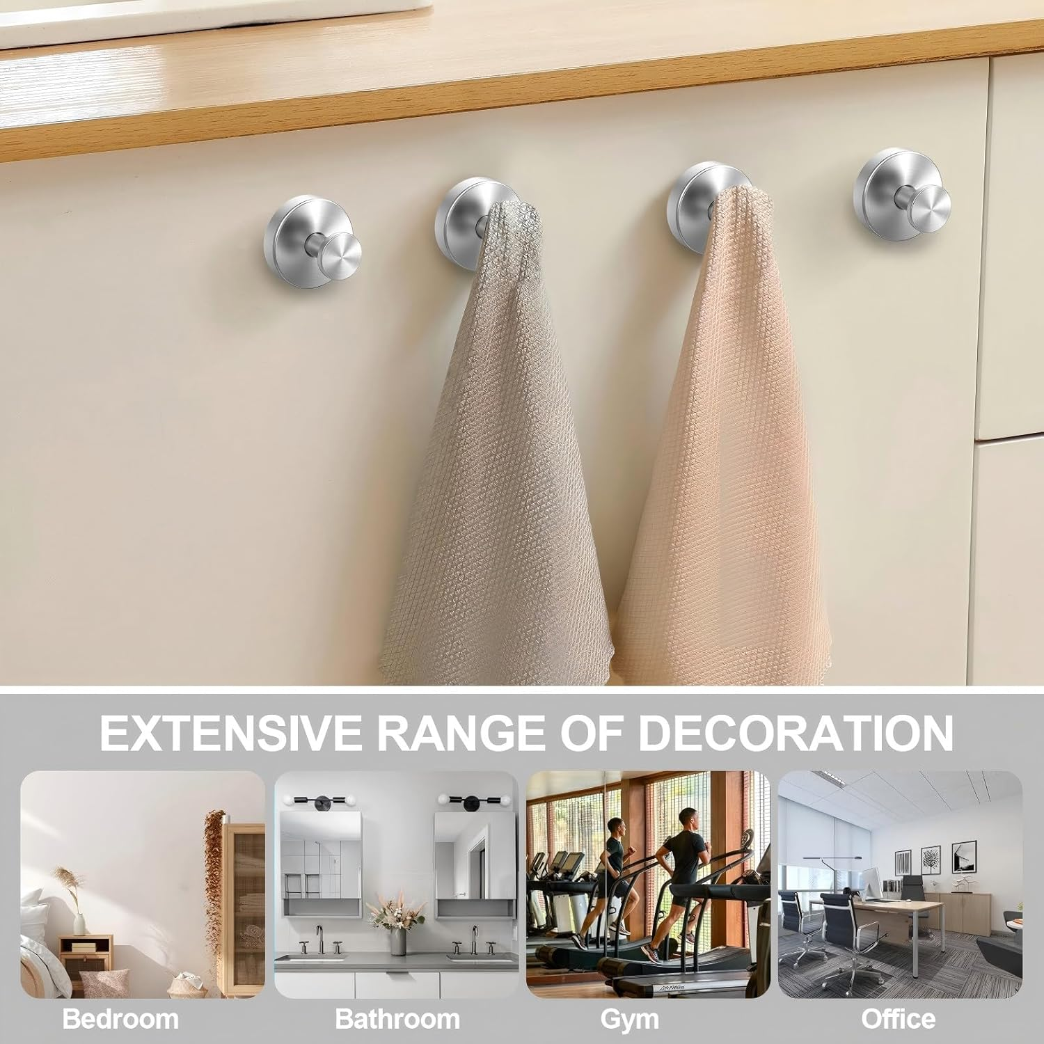 4 Pack Suction Cup Hooks for Shower, Bathroom, Kitchen, Glass Door, Mirror, Tile &ndash; Loofah, Hanging Towels, Coat, Bath Robe Hook Holder for Hanging up to 15 Lbs &ndash; Waterproof & Rustproof, Matte Silver - 4 Pack Black image number 3