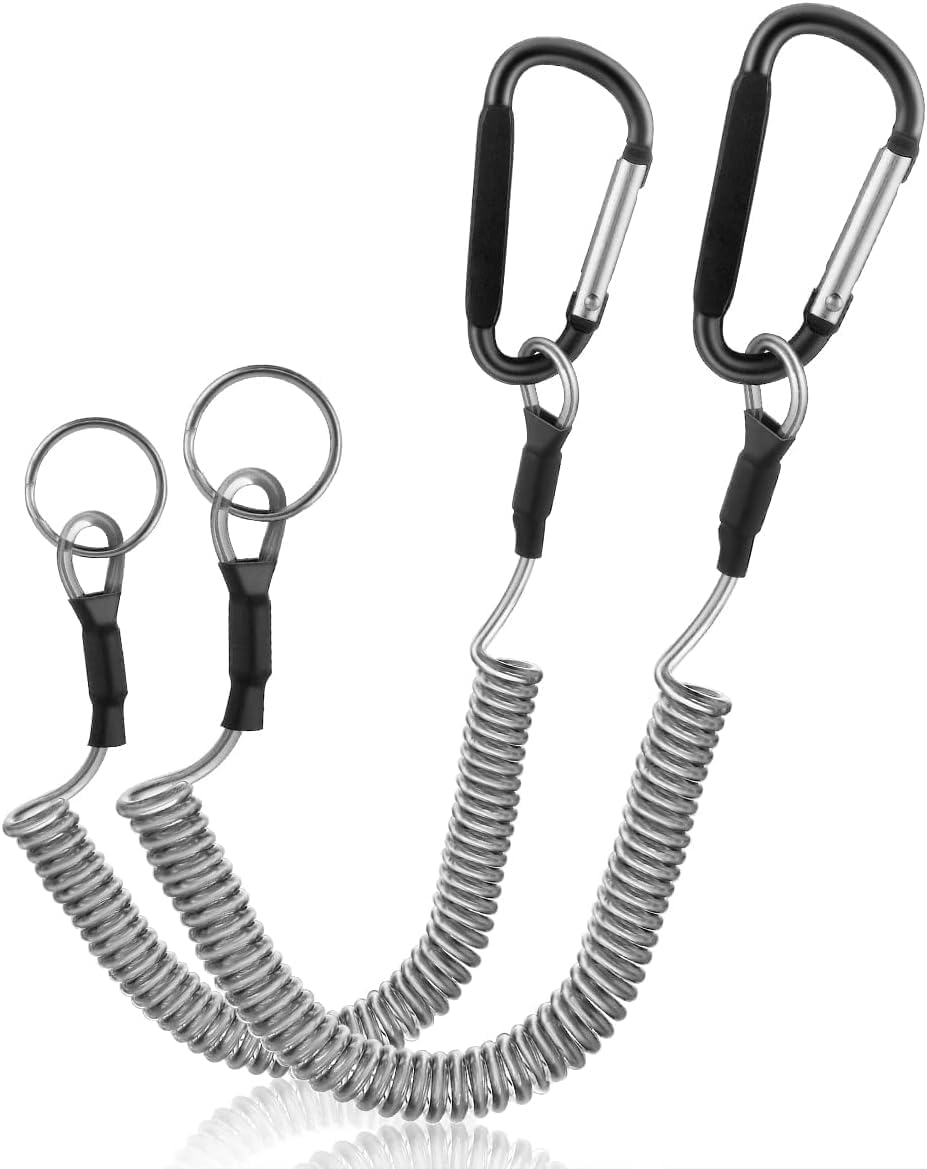 Hekodonk Flexible Anti-Lost Spring Coil Leash Cord Safety Ropes Retractable Lines Elastic Wrist Band with Stainless Steel Snap Hook Keychain Ring Carabiner,Silver