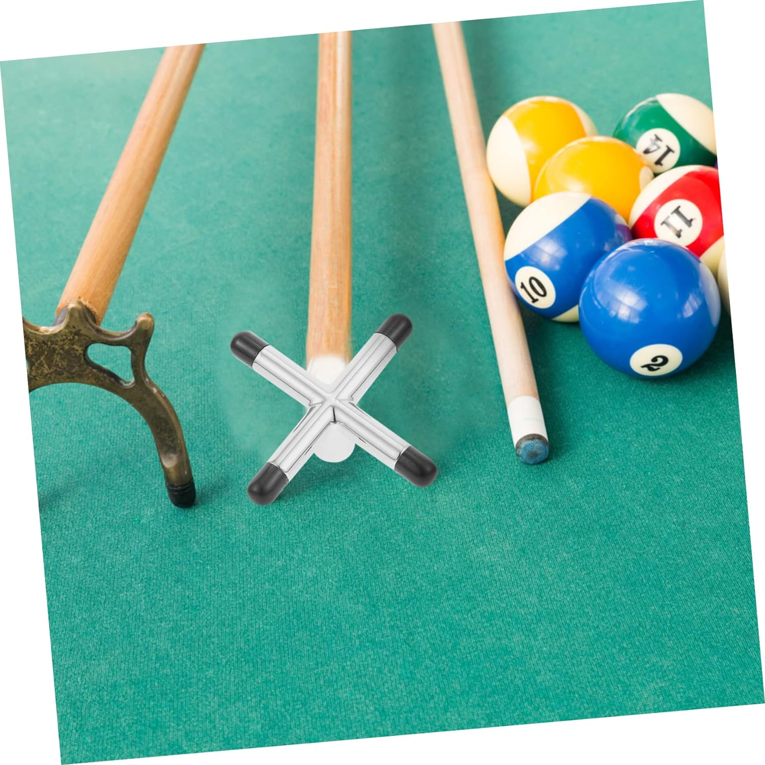 Portable Silver Metal Pool Bridge Stick Cross Rest for Snooker Cue Non-Slip Rubber Tip, Cue Accessory Suitable for Billiards and Pool Players image number 1