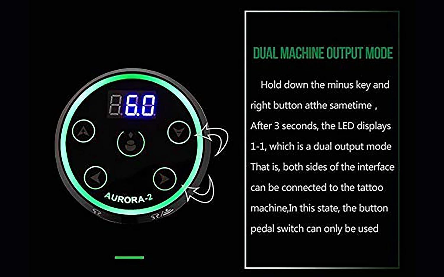 Coveted Professional Tattoo Power Supply - Aurora Colorful 2Nd Generation with Digital Display, Push Button Rotary Tattoo Machine Compatibility, Adjustable Voltage, Sleek Black Color - OTW-PDL2-1