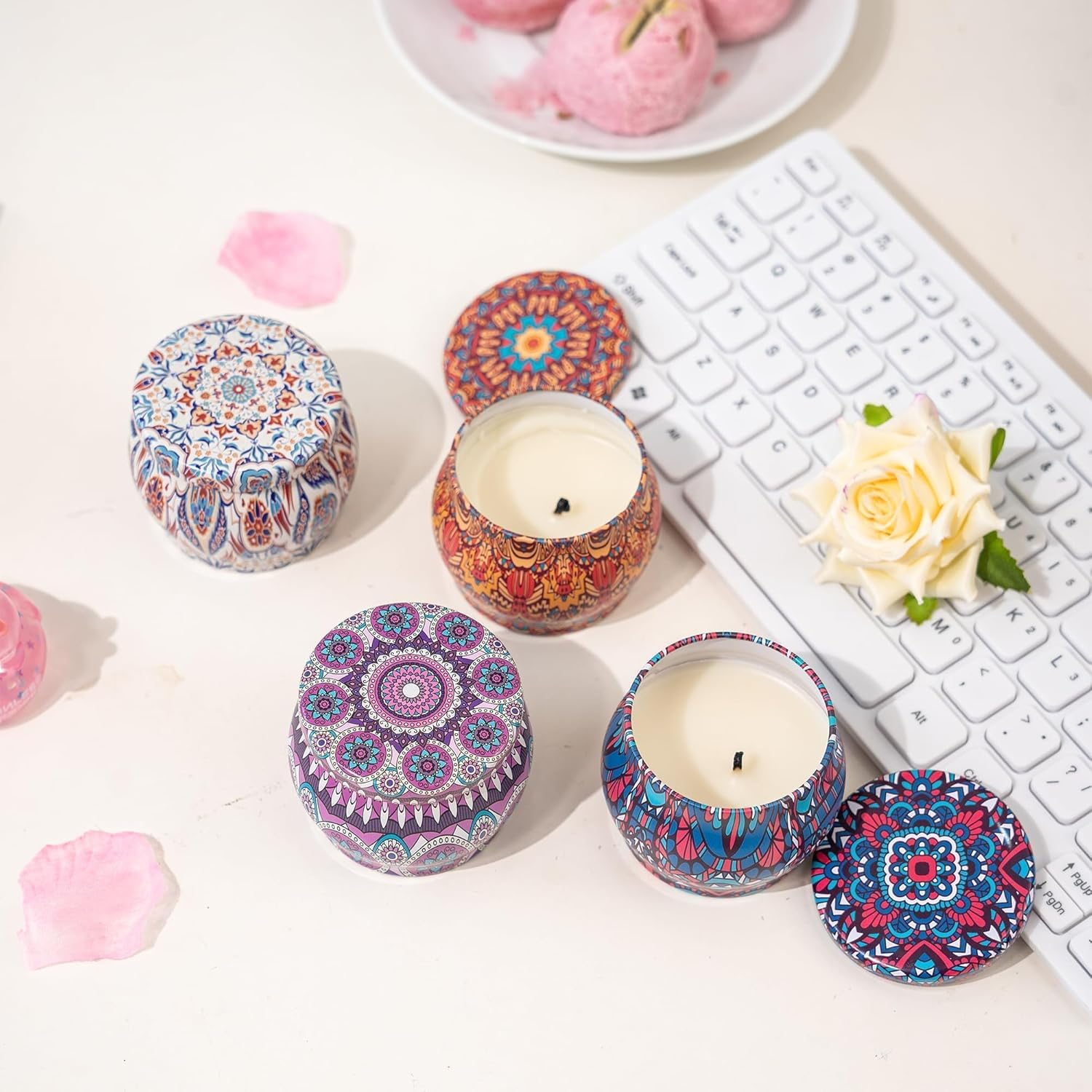 4 Pack Scented Candles Gift Set 130G X 4 Pure Natural Soy Wax, Portable Travel Aromatherapy Tin Jar DIY for Thanksgiving, Christmas, Valentine'S, Mother'S Day, Birthday, Women & Mom image number 6