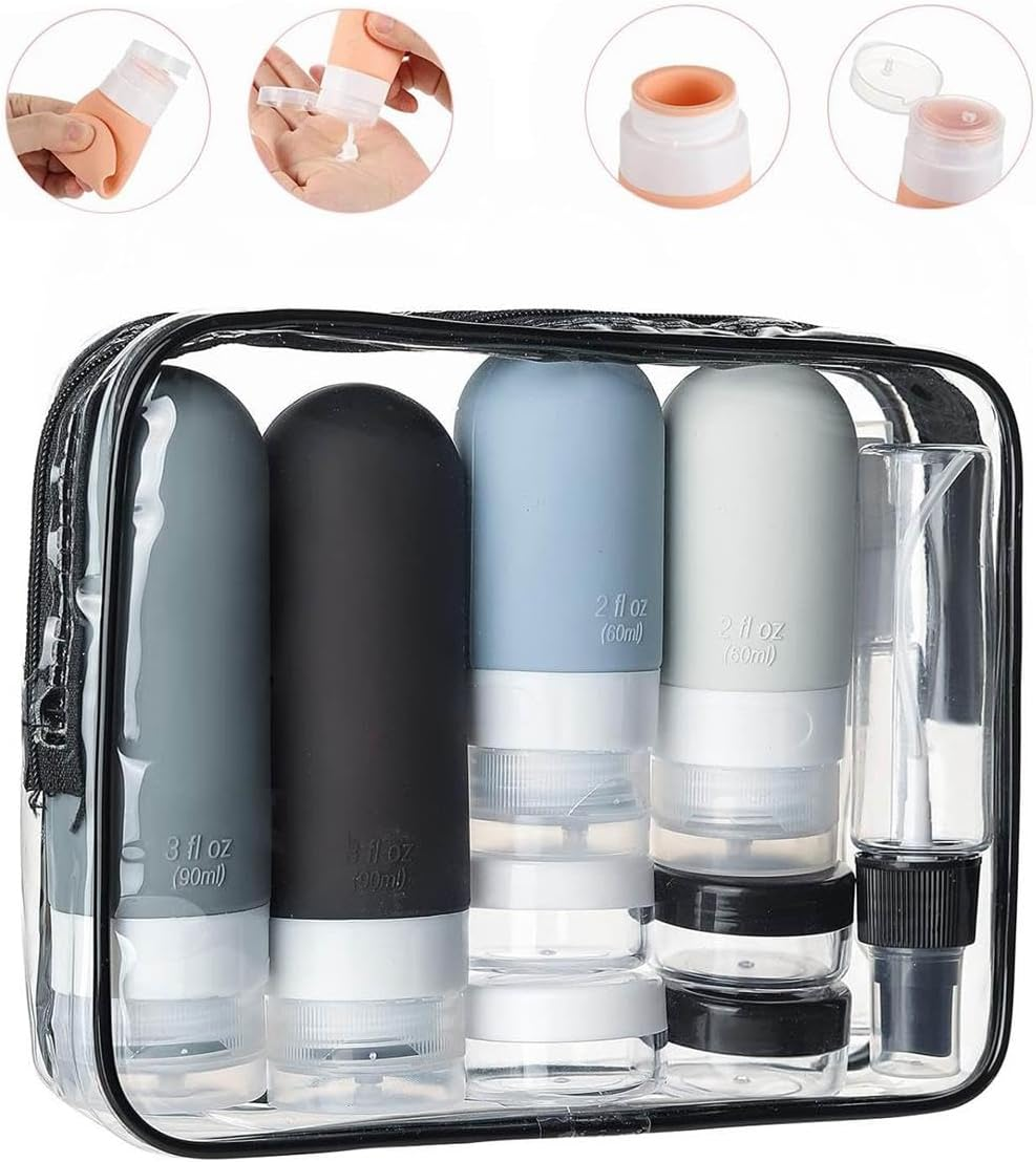 Travel Essentials Set, 16 Pack Travel Size Toiletries, Leakproof Travel Bottles for Toiletries, Travel Accessories for Women, Airplane Travel Essentials, Travel Containers for Toiletries(B/Black Pack) image number 3