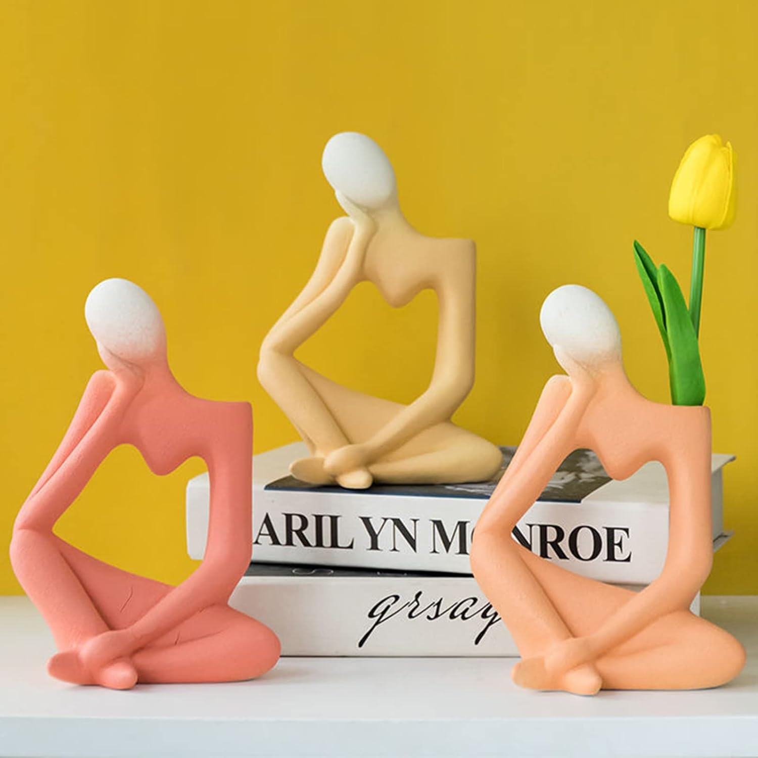 Arawat Ceramic Thinker Vase Yellow Flower Vase for Home Decor Modern Cute Boho Vases for Table Room Decor Unique Aesthetic Vase Ceramic Decorative Face Vases for Centerpieces Birthday Gifts for Women - Red Ceramic Flower Vase For Home Decor image number 3