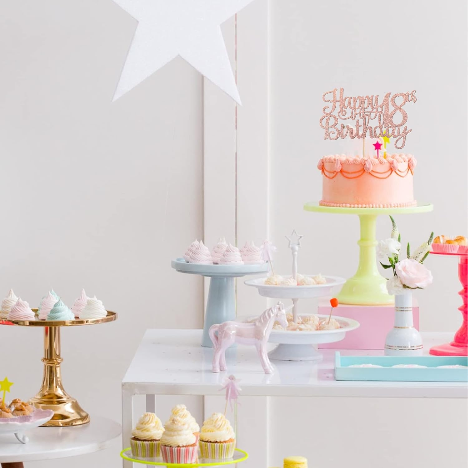 1 PACK Happy 18Th Birthday Cake Topper Glitter Cheers to 18 Years Birthday Cake Pick 18 Fabulous Cake Decoration for Happy 18Th Birthday Theme Party Decorations Supplies Rose Gold - 13Th image number 6