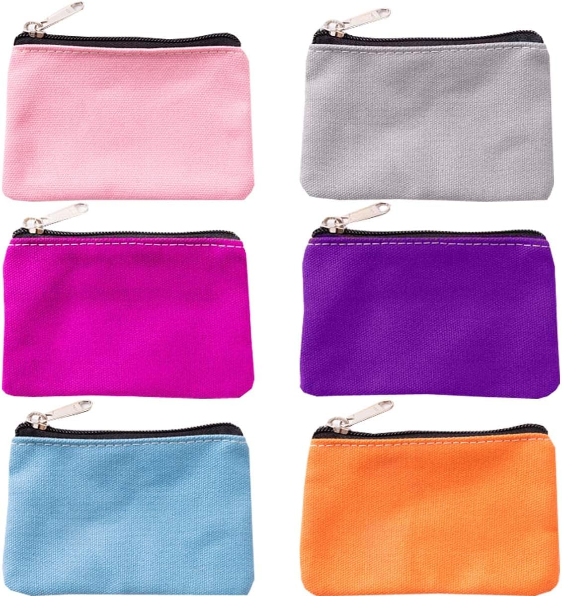 Happydaily 6 Pack Canvas Zipper Bags Small Makeup Bags Lipstick Cosmatic Organizer Small Storage Pouch Carrying Purse, Pink/Blue/Red/Yellow/White/Black, Small (3.1" X 5.1"), Classic Makeup Bags Set image number 1