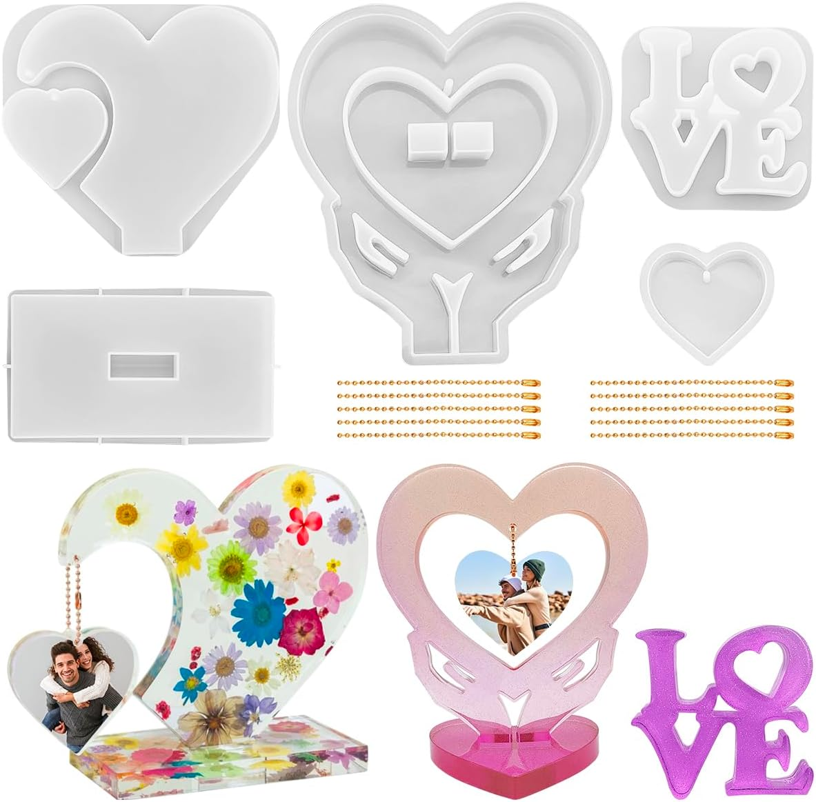 3 Sets Large Photo Frame Resin Molds, AIFUDA Heart Silicone Moluds with Love Mold for Epoxy Resin, DIY Picture Frame Mold for Resin Casting Art Crafts image number 3
