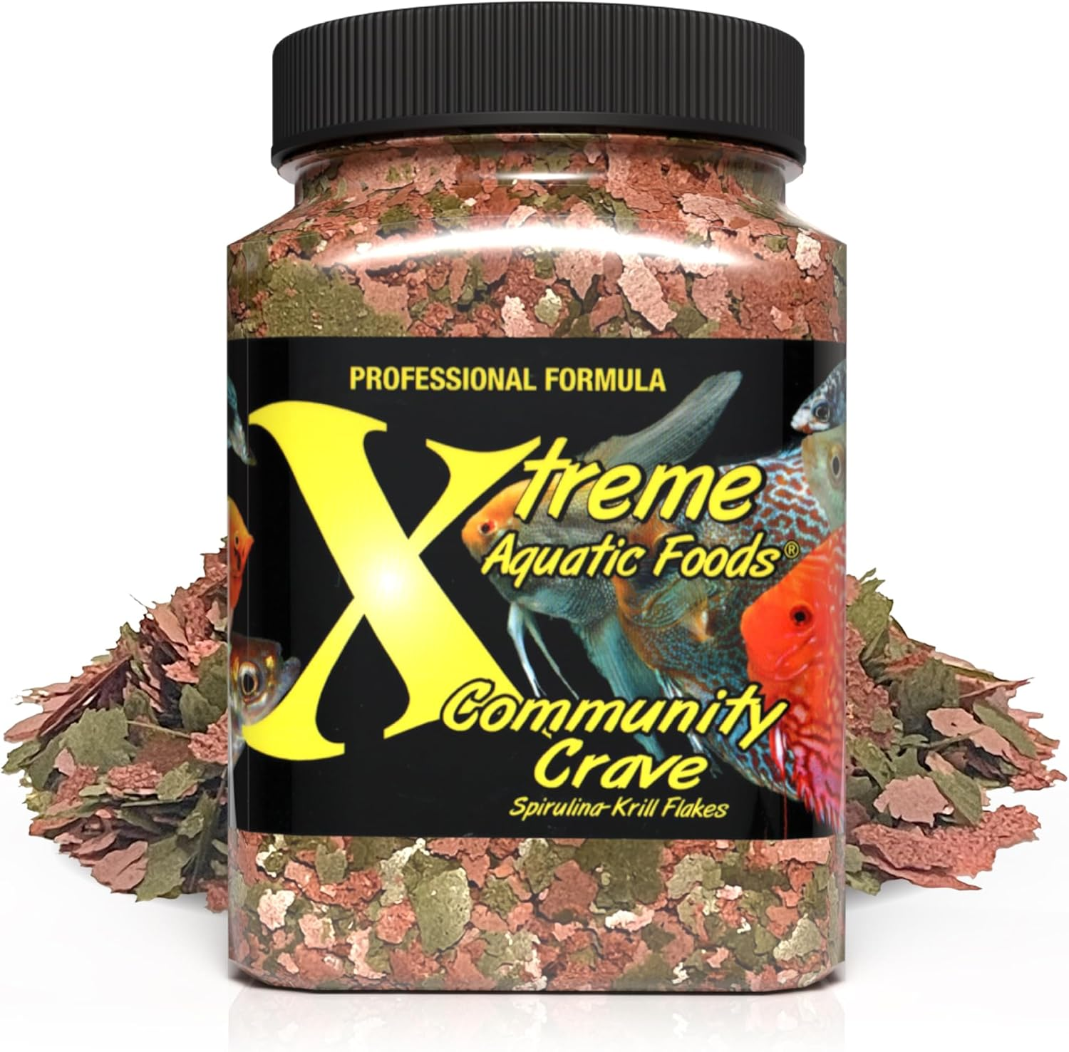 Xtreme Aquatic Foods Community Crave Spirulina/Krill Flakes Fish Food 98 Grams (3.5Oz) - Tropical Fish Flakes image number 1