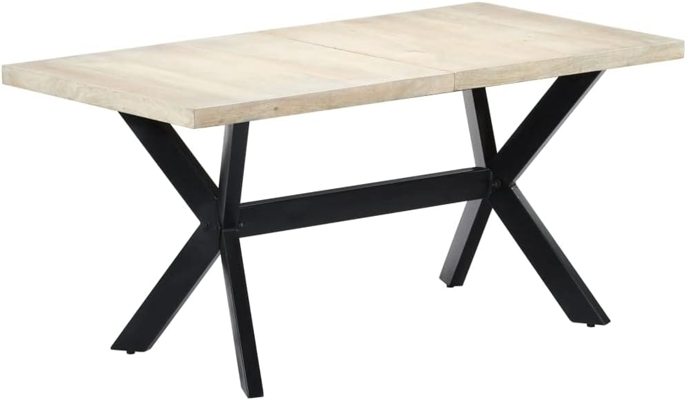 Vidaxl Solid Mango Wood Dining Table - White 160X80X75Cm - Modern Industrial Style with Powder-Coated Steel Legs - Sturdy Handmade Dining Room/Kitchen Table image number 5