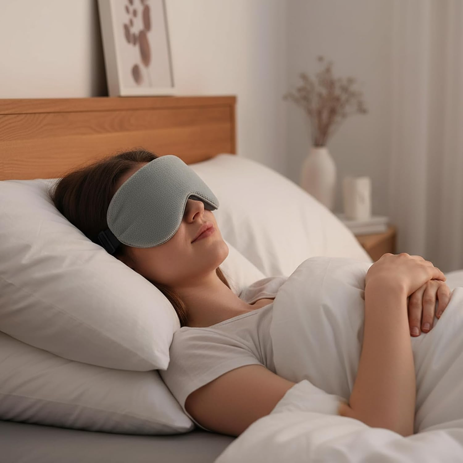 Weighted Eye Mask for Sleeping, Heatable & Freezable Eye Mask with Bead Bag, Soft Plush, Bamboo Fiber & Cotton Sleep Eye Mask with Adjustable Strap for Men & Women, Grey image number 5