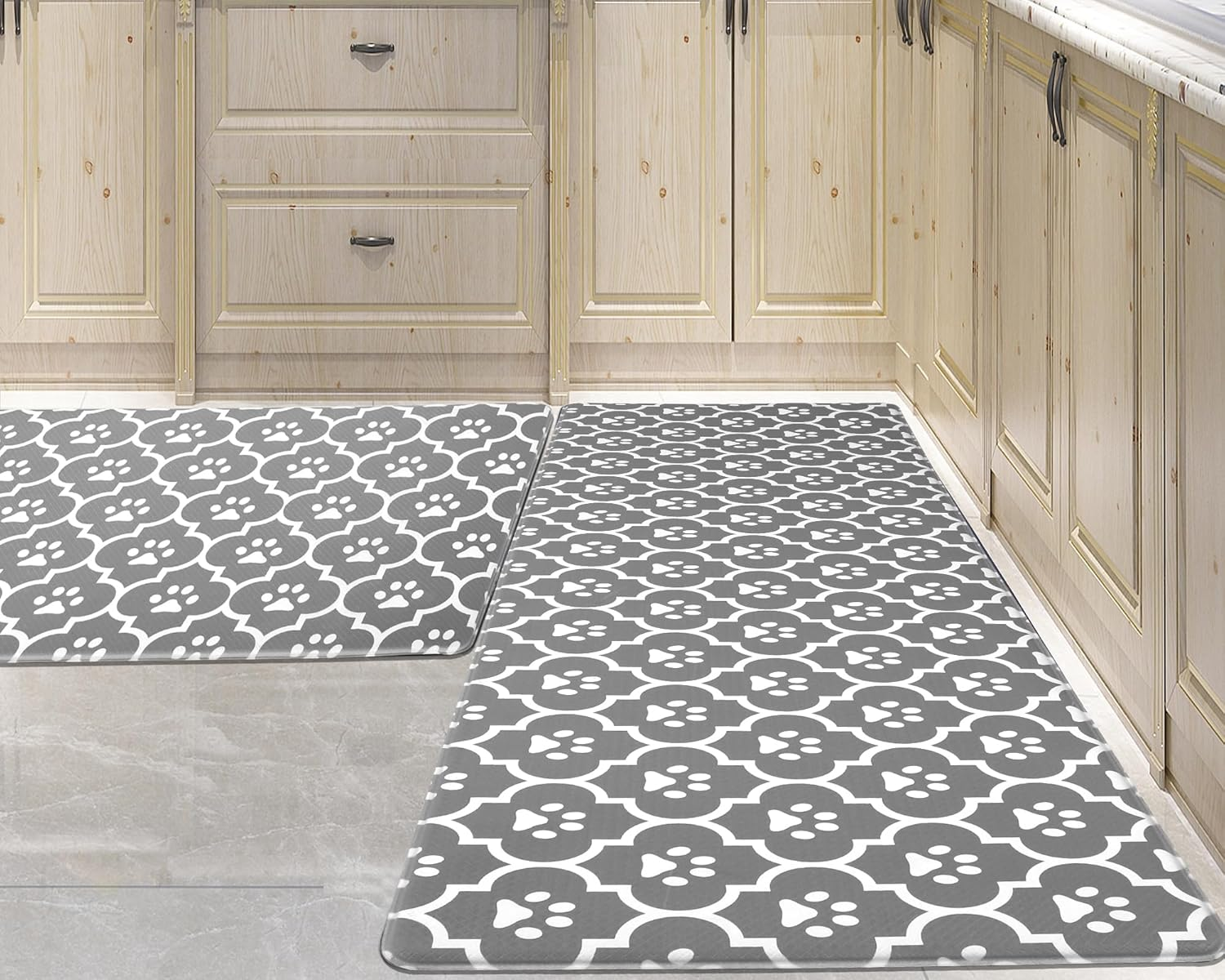 Kitchen anti Fatigue Mat Set of 2,Waterproof Non-Skid Cushioned Kitchen Floor Mat Comfort Standing Mat for Home, Office, Sink, Laundry, Colorful Paws (Black/Green)