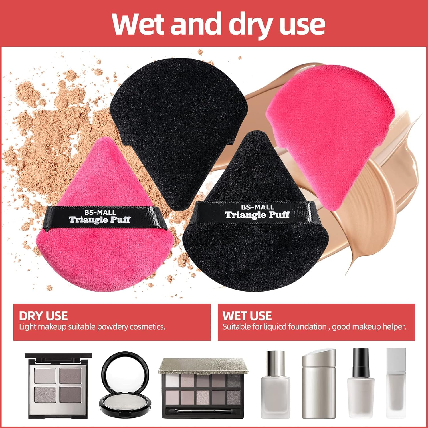 BS-MALL Triangle Powder Puff - Face Cosmetic Washable Reusable Bake Loose Foundation Sponge Mineral Pack of 14 image number 1