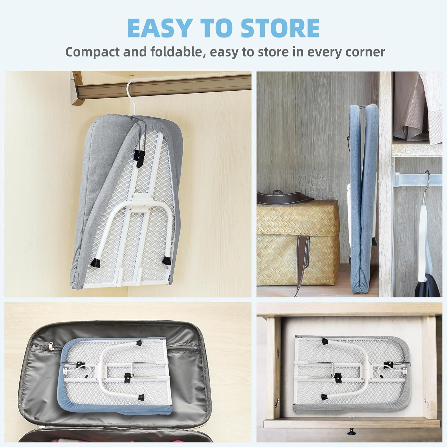 STORAGE MANIAC Tabletop Ironing Broad, All Iron Mini Folding Ironing Broad with 2 Removable Cover, Portable Small Ironing Broad with 7 Mm Thick Pad for Laundry Room, Apartment, Dorms - Silver & Blue - Silver  Blue image number 3