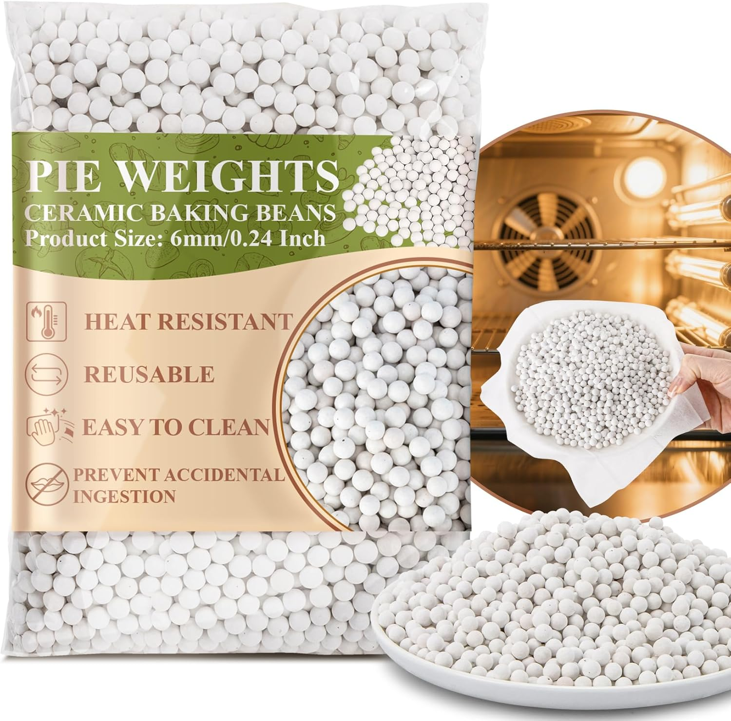 Sukh 1LB Pie Weights for Baking - Pie Crust Weights Ceramic Baking Beans for Reusable Natural Ceramic Stoneware Homemade Kitchen Must Have round Household Steam Oven Stone