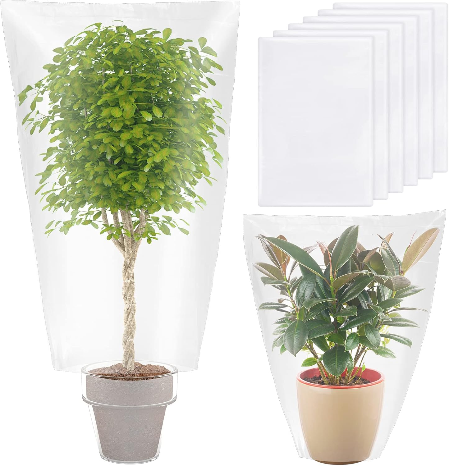 6 Pcs Winter Plant Covers Freeze Protection Small Plastic Clear Film Cover Shelter Bags Waterproof Frost Cloth for Outdoor Plants Greenhouse Garden Rain Frost Protection(27.6 X 43.3 Inch) image number 2