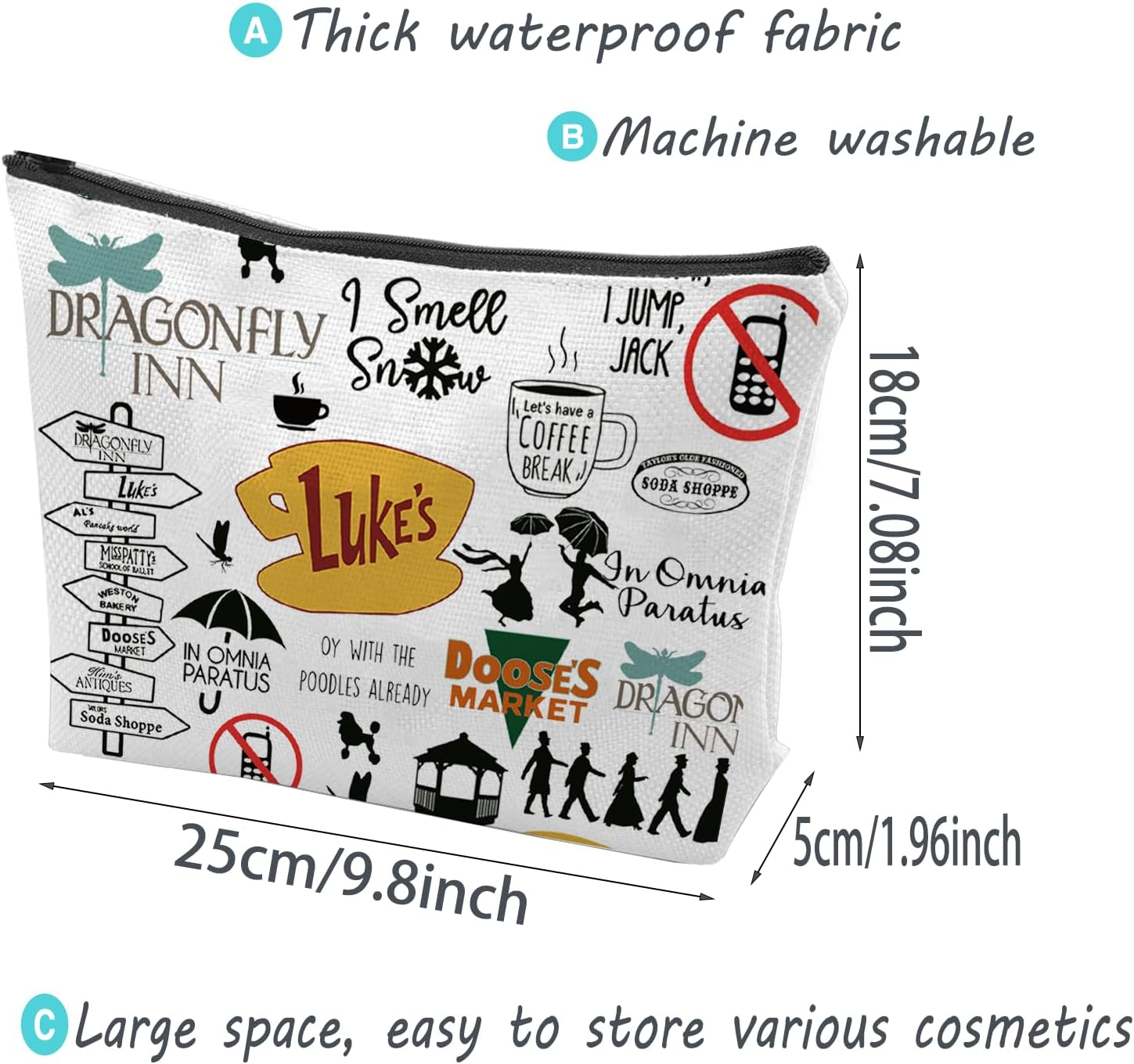 TV Show Inspired Gift Luke'S Diner Makeup Bag Dragonfly Inn Merchandise Cosmetic Bag (Luke'S Makeup Bag-Au) image number 3