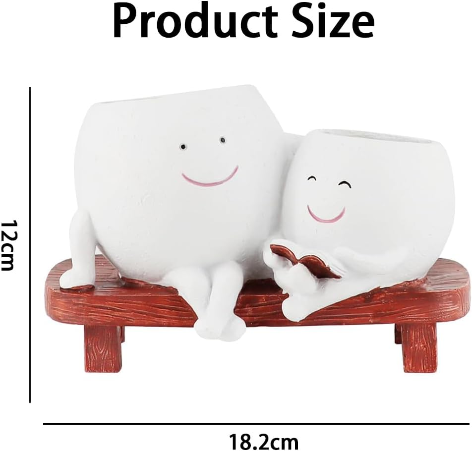 TOMVAES Plant Pots for Succulent Planter,Decorative Double Smiley Face Indoor Plant Pots,Resin Flowerpot,Bonsai Pot Desktop Ornament,Desk Decor Succulent Pot for Patio,Yard,Living Room (White) image number 1