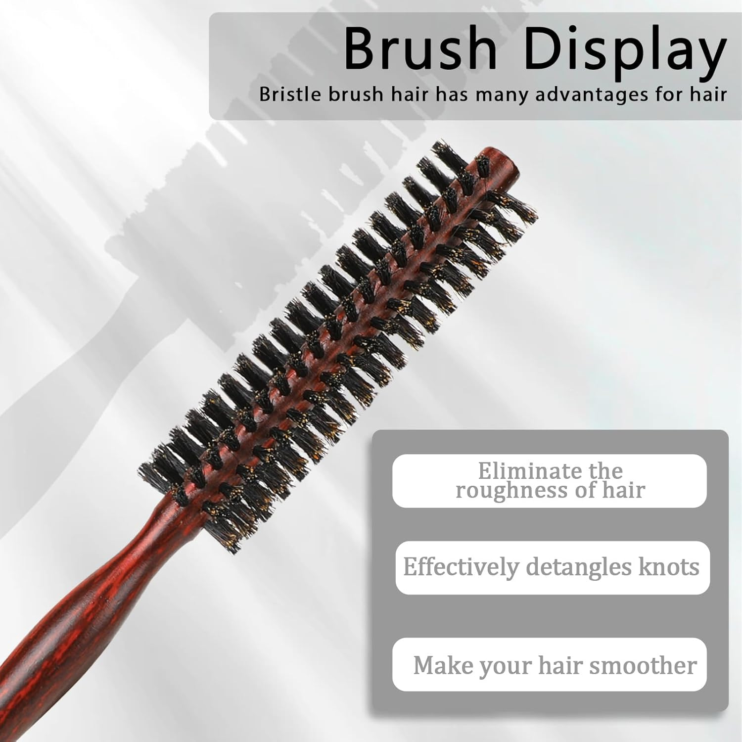 Small round Brush for Short Hair, Mini Natural Soft Boar Bristle Hair Brush Styling Brush Portable Travel Size Circular Hairbrush for Women and Men Smoothing, Detangling, Adding Hair Volume and Shine image number 3