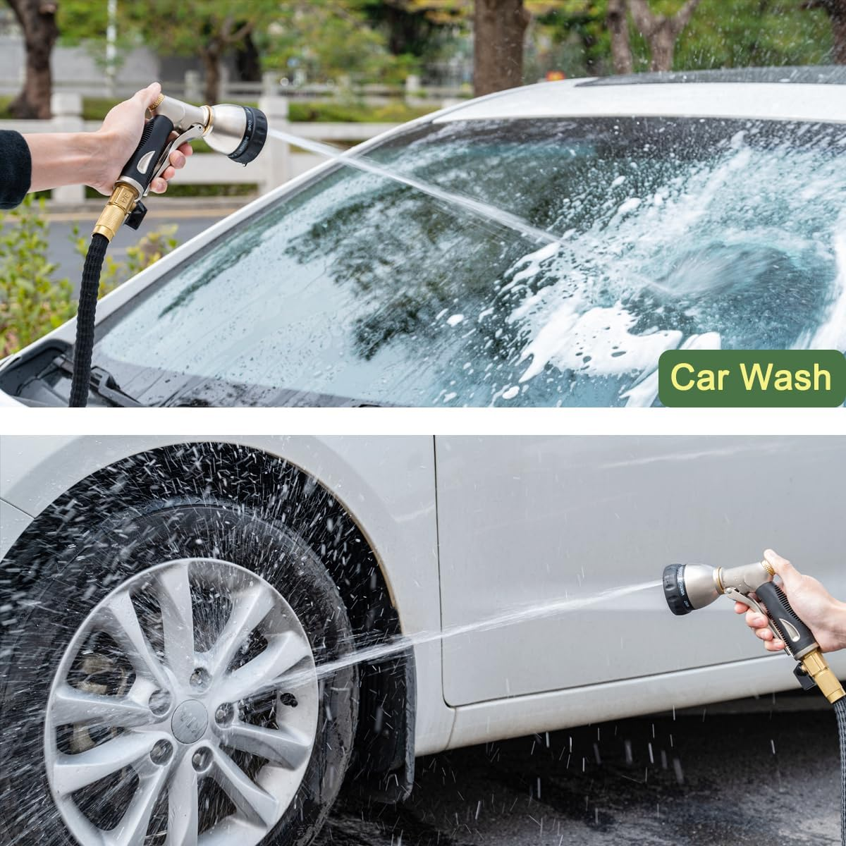 FANHAO Heavy Duty Garden Hose Pipe Spray Gun, 100% Metal Hose Gun with 8 Spray Patterns, High Pressure Hose Nozzle with Non-Slip Grip for Watering Plants & Lawns, Washing Cars & Pets -Black