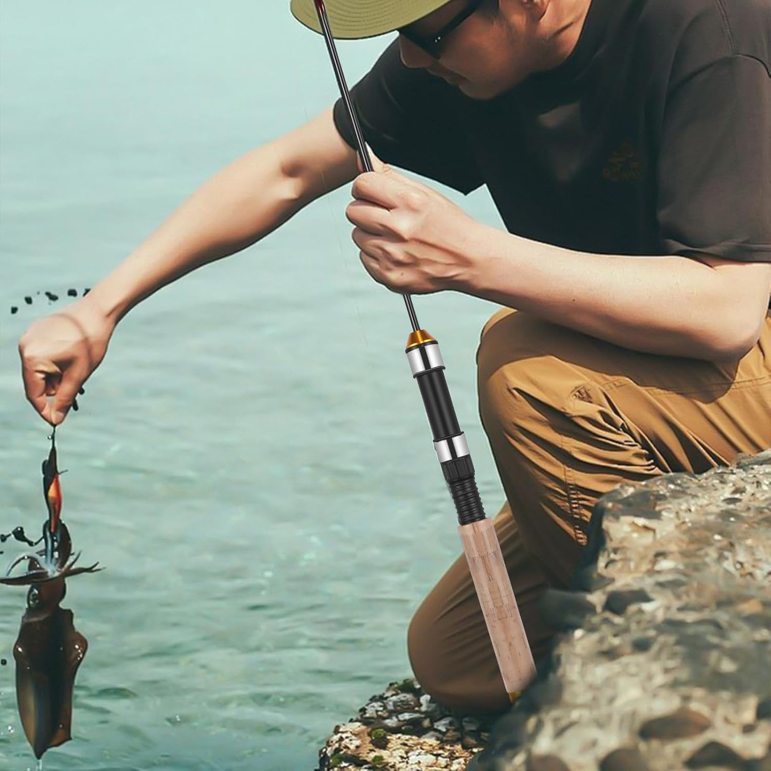 TOYANDONA Pocket Telescopic Fishing Rod, 25.6 Inch Carbon Mini Ultra-Light Ice Fishing Rod Cork Handle, Travel Fishing Pole for Saltwater Freshwater Fishing Gifts for Man