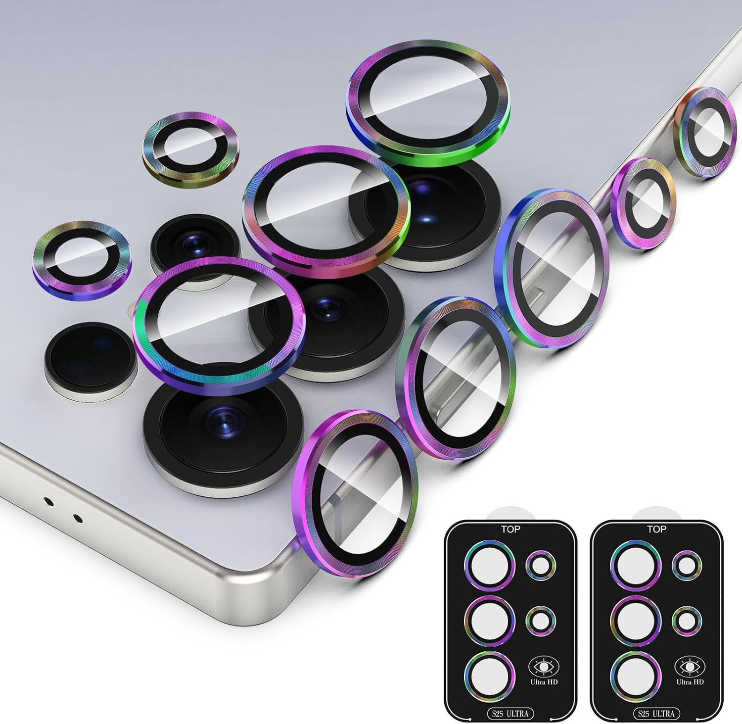 Simpeak 2Pack Camera Lens Protector Compatible with Samsung Galaxy S25 Ultra 2025, Individual 9H Tempered Glass Camera Metal Case for S25 Ultra [Installation Tray] (Black)