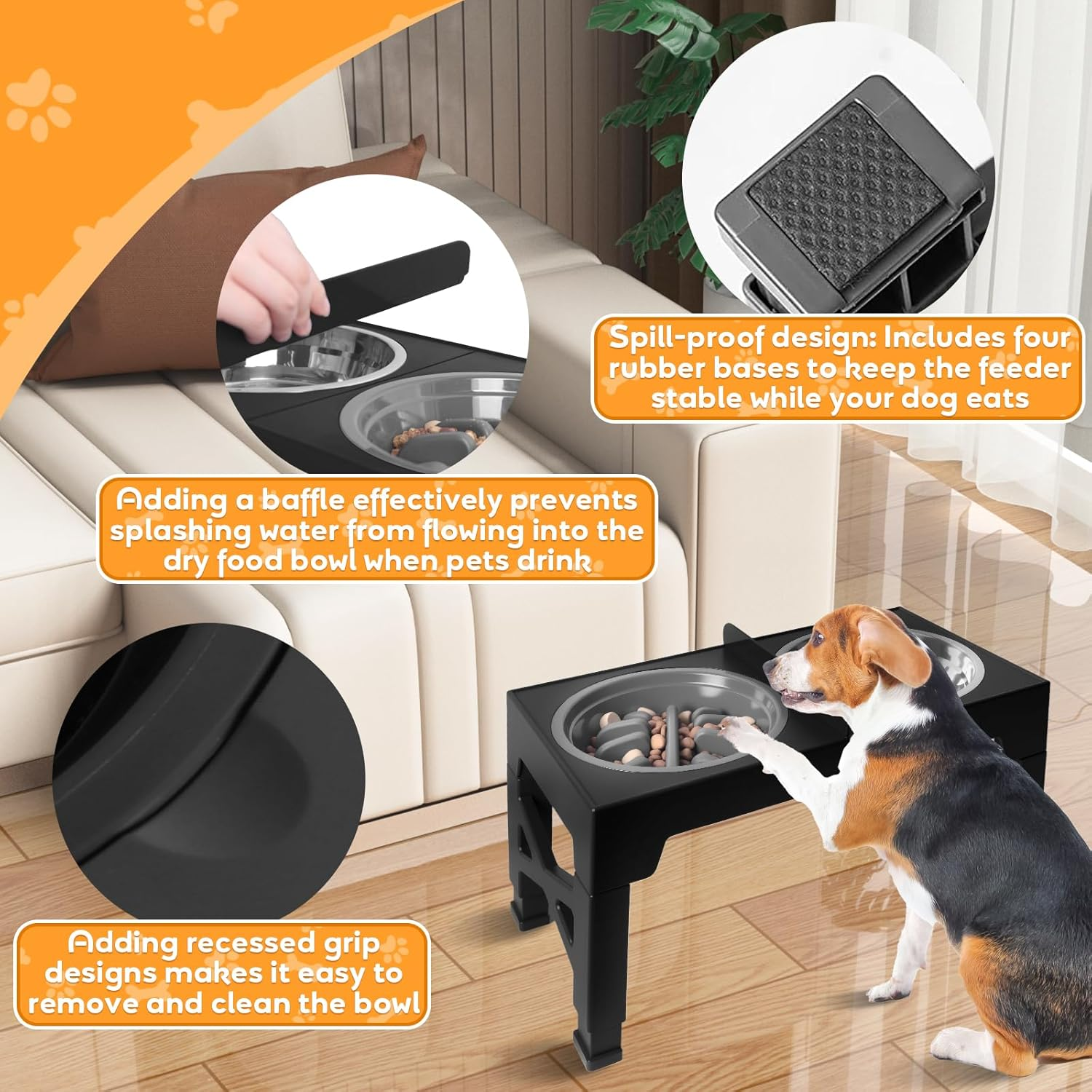 Elevated Dog Food Bowls, 5 Heights Adjustable(8Cm, 22Cm, 25Cm, 28Cm, 31Cm), Raised Dog Bowl Stand with 1 Stainless Steel Bowl & 1 Slow Feeder Bowl, Food Dishes for Small Medium Large Dogs image number 3