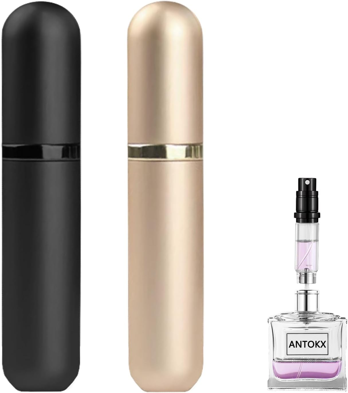 Perfume Travel Refillable Bottle Atomiser - 3-Pack 5ML ANTOKX Perfume Atomizer, Perfume Refill Bottle, Leakproof Portable Perfume Sprayer for Women and Men (Black & Gold & Rose Gold)