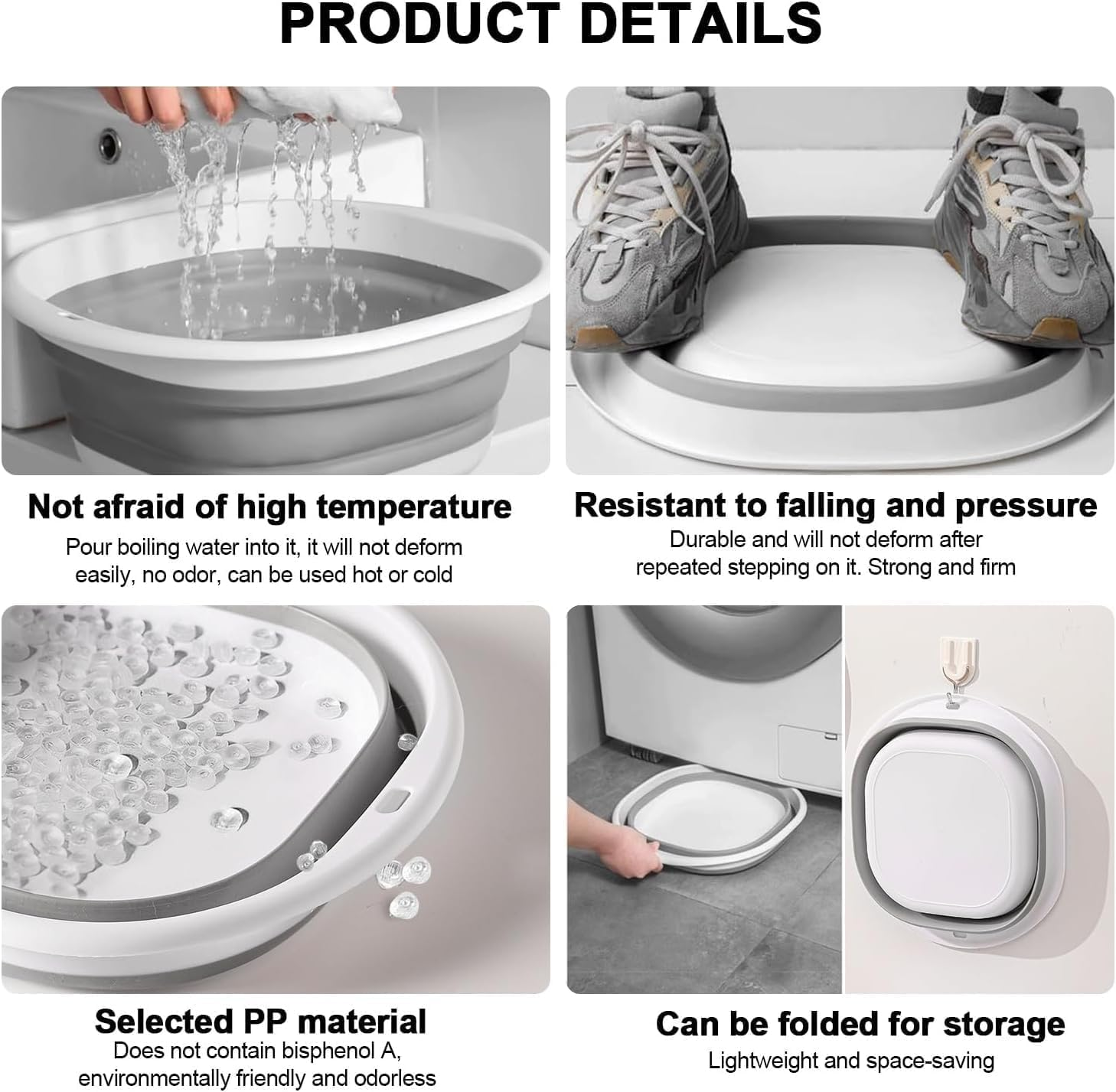 3 Pack Collapsible Wash Basin,Foldable Laundry Tub, Portable Wash Tub Set, Suspendable Design, for Dishing, Fruit, Foot Soak, Camping, Laundry, Home (Set of 3, S,M,L) image number 6