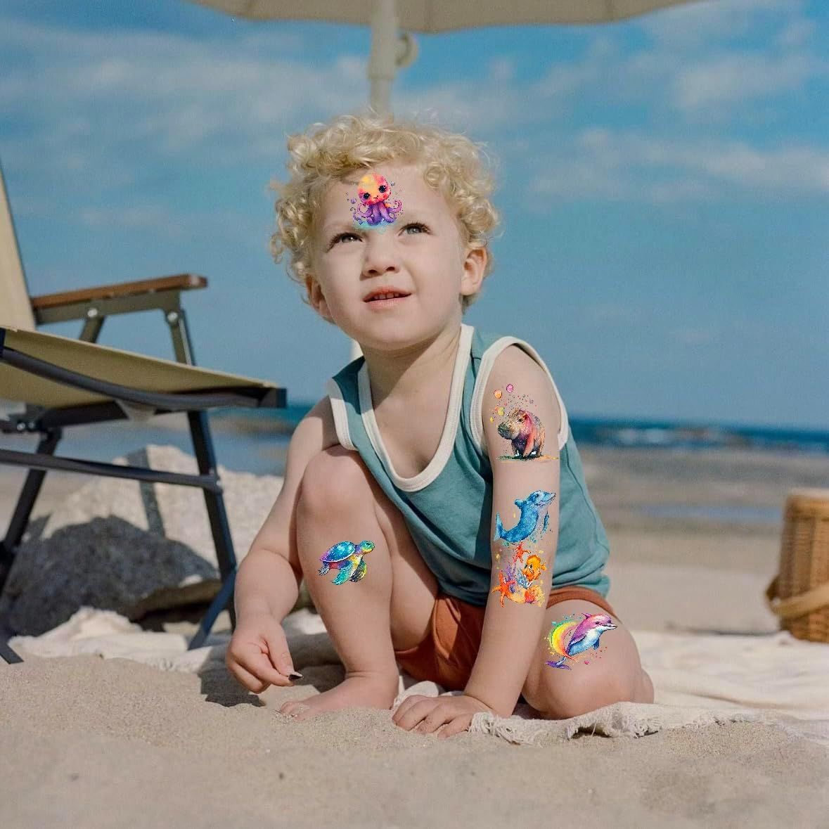 BUYLONG Sea World Painted Animal Tattoo Stickers - Kids Water Colour Animal Temporary Tattoos 67 Styles for Girls Boys Body Arm Shoulder Tattoo Stickers Birthday Party Decoration Supplies Kids Gifts image number 4