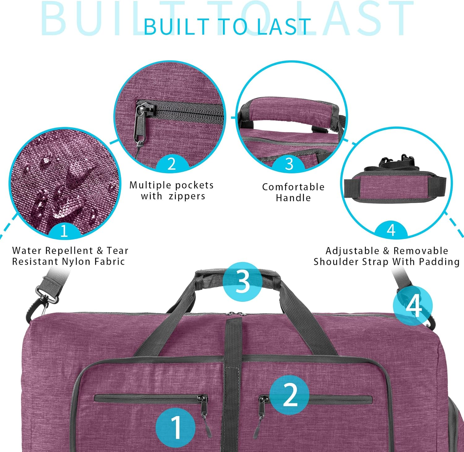 Vomgomfom Travel Duffle Bag for Men, Foldable Travel Duffel Bag with Shoes Compartment Overnight Bag for Men Women Waterproof & Tear image number 3