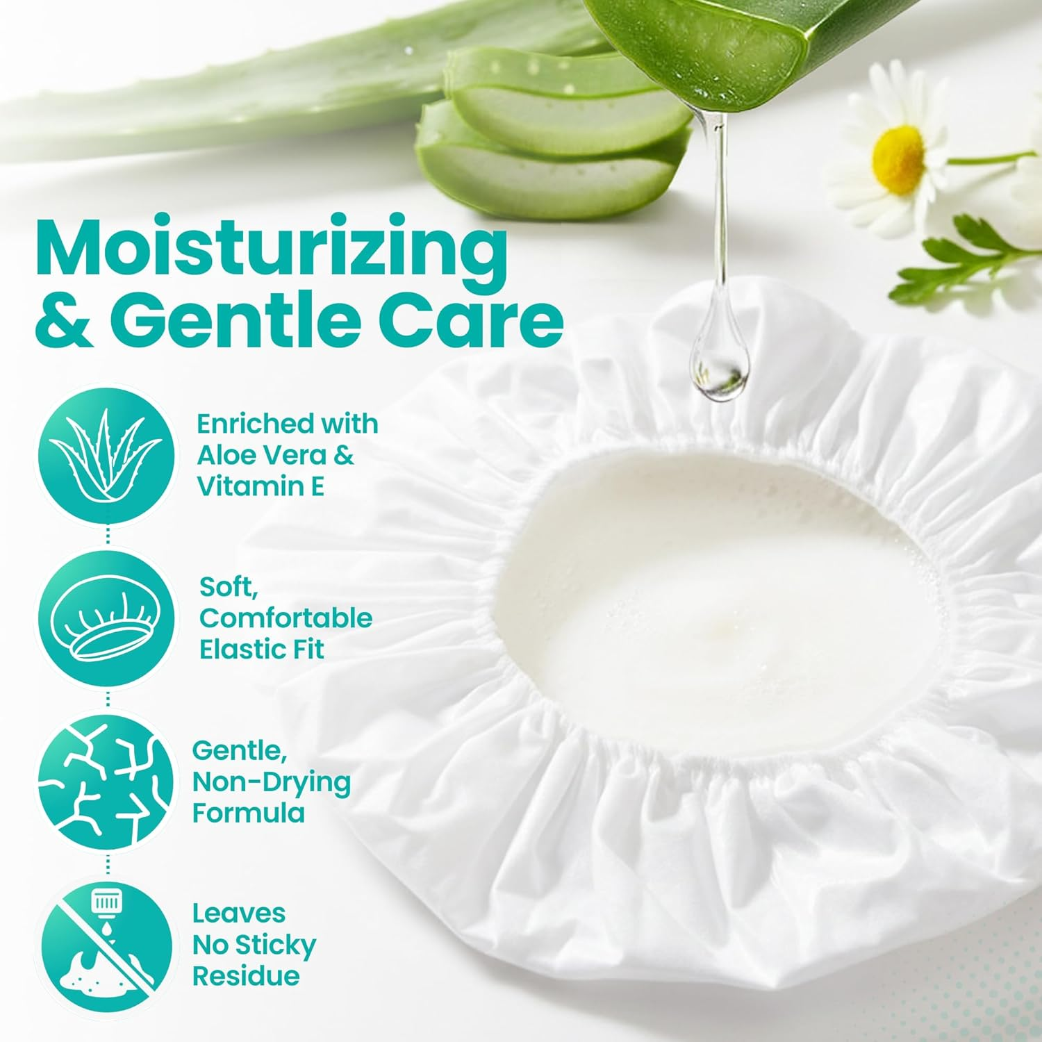 No-Rinse Shampoo & Conditioner Shower Cap &ndash; Waterless Hair Washing for Elderly, Bedridden, Hassle-Free Microwavable Hair Washing Cap Infused with Aloe & Vitamin E &ndash; 12-Pack