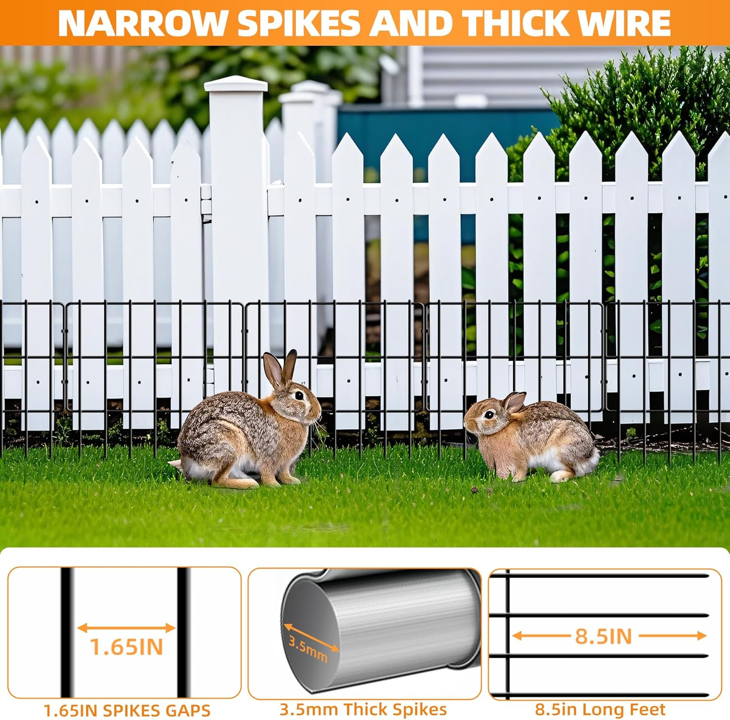 25 Pack Garden Animal Barrier - 1.65Inch Spike Spacing, Reusable Rustproof Metal Fence Border for Dogs & Rabbits - Total 27Ft(L) X 17Inch(H) image number 6