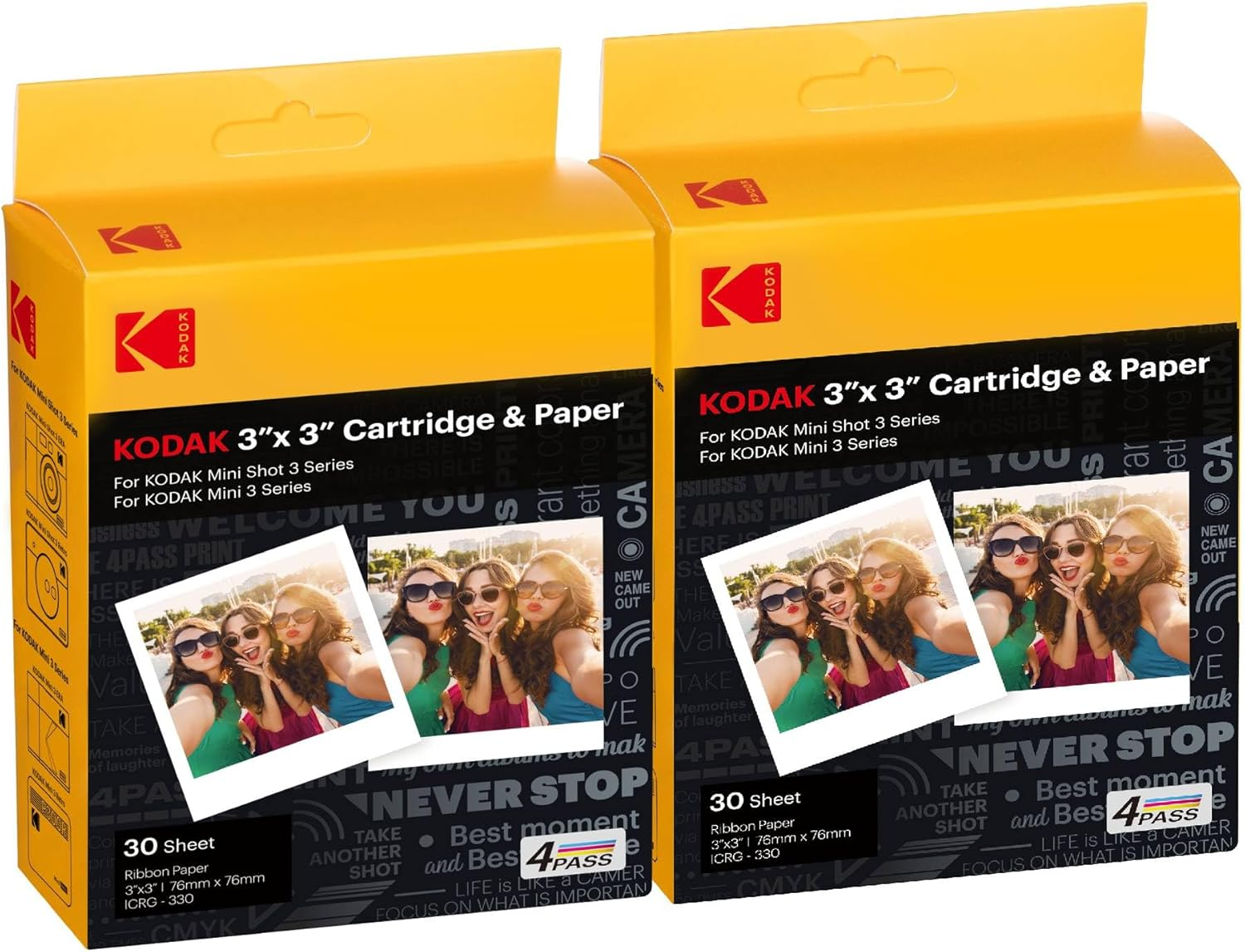 Kodak 30 Pack of 3 X3 Cartridge All-In-One Paper and Colour Ribbon Cartridge Refill - Compatible with Instant Mini 3 Retro and Instant Camera Mini Shot 3 Retro