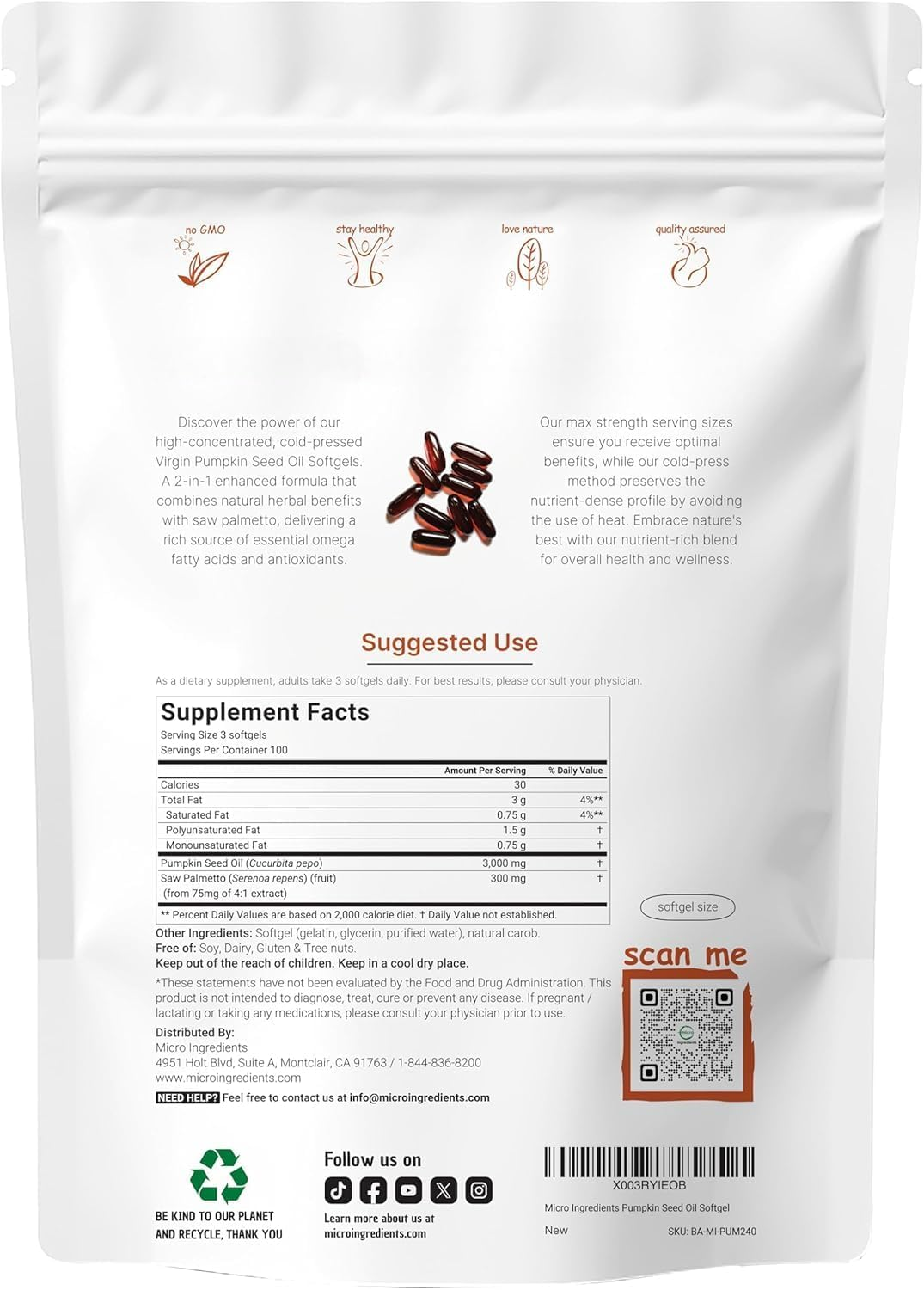 Pumpkin Seed Oil with Saw Palmetto, 3000Mg per Serving, 180 Softgels | Cold Pressed, Pure Virgin Oil, Essential Fatty Acids & Phytsterols | Non-Gmo