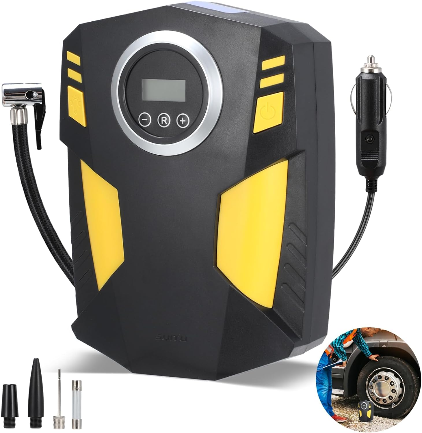 Portable Air Compressor Tire Inflator, 12V Air Pump Max 150PSI with LED Light & Digital Pressure Gauge for Car Tires, Auto Tire Pump for Bikes and Other Inflatables, Electric Car Accessories image number 6
