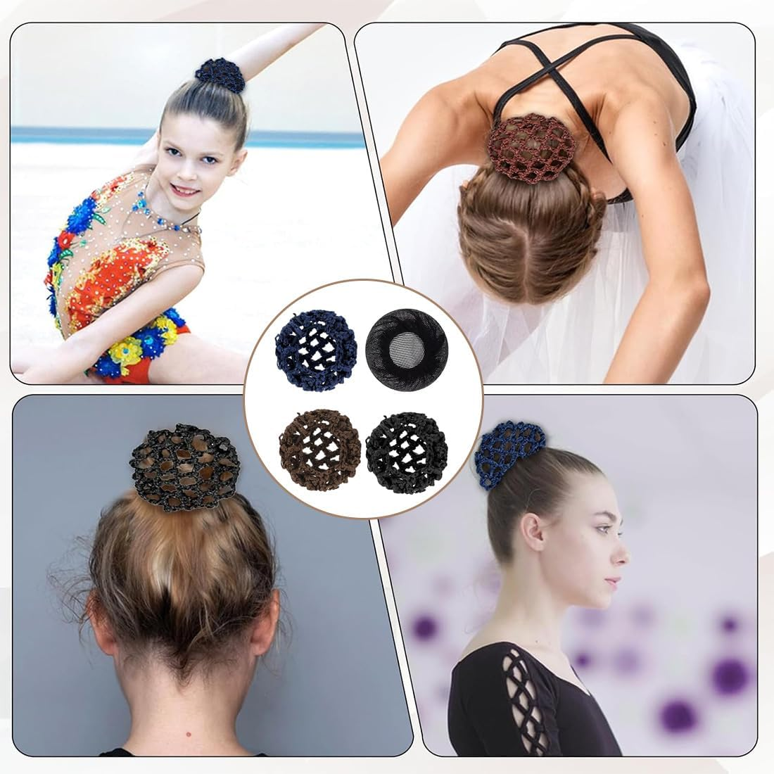 COYUN Pack of 4 Hair Nets, Hair Nets, Bun Net, Ballet Bun Net, Hairstyle Aid Fabric Knot Net for Gymnastics for Girls and Women, Sports Gymnastics, Ballet Riding