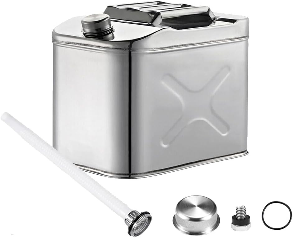 Ariv Hommey 20L Jerry Can Horizontal,304 Stainless Steel Petrol Fuel Tank W/Built-In Spout,Portable Heavy Duty Diesel Containers Storage Car Motorcycle image number 2