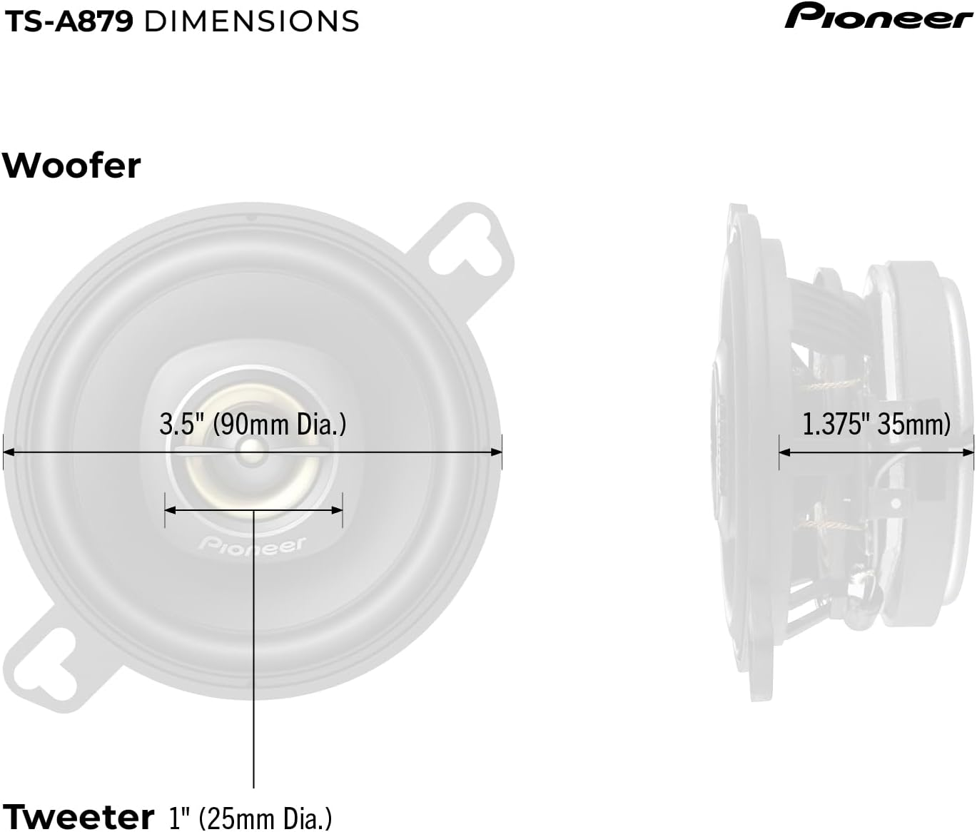 PIONEER TS-A879 a Series 3-1/2&rdquo; 2-Way, 450 W Max Power, 25Mm Tweeter &ndash; Coaxial Speaker (Pair) Black image number 6