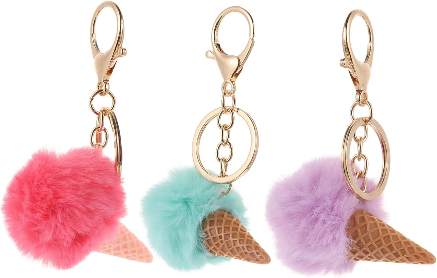 WESIEVYA 3Pcs Adorable Plush Ice Cream Keychain Cute Keyring for Keys Bags Backpacks Hanging Pendants for Women and Boys and Girls image number 1