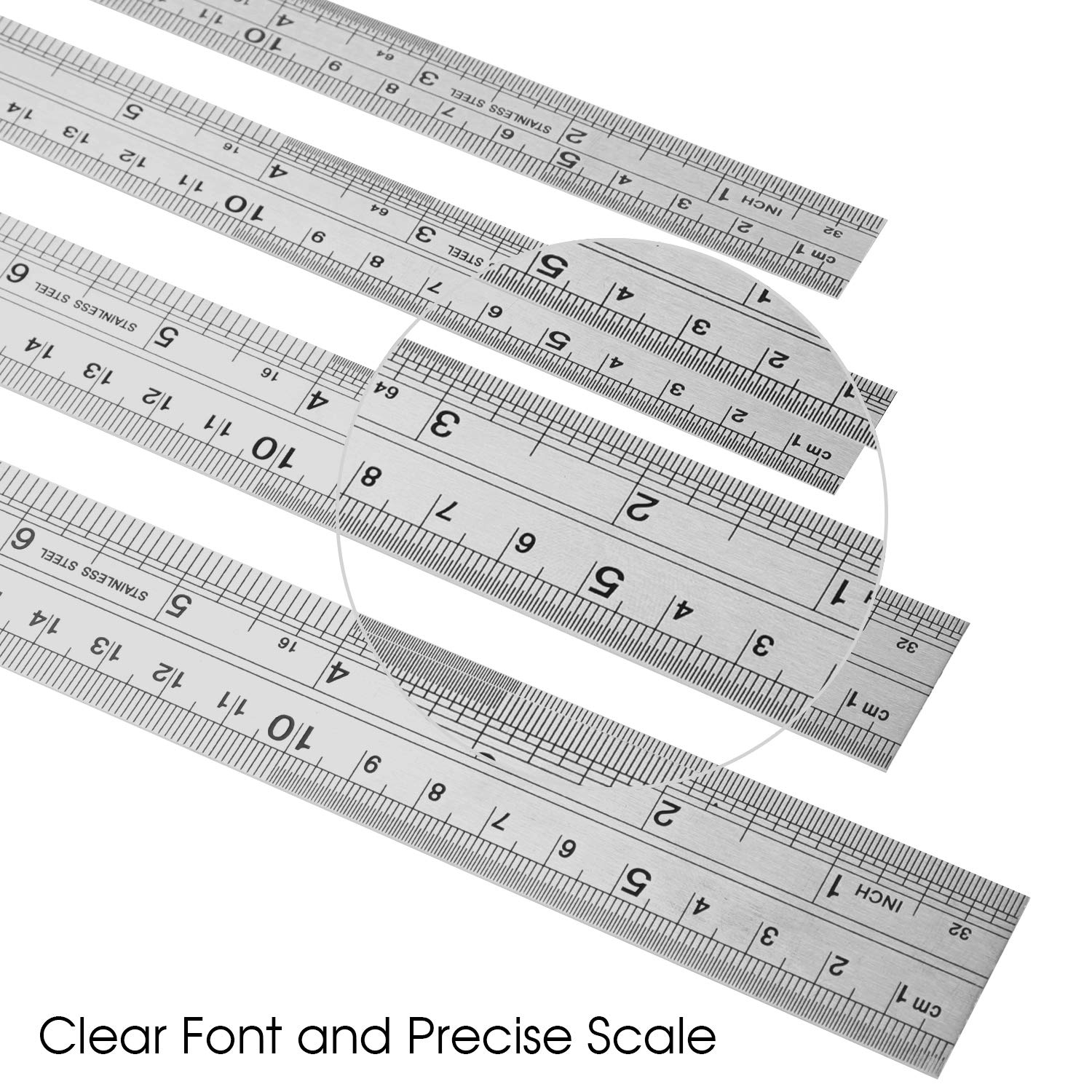 Stainless Steel Ruler 15Cm+20Cm+30Cm Office Ruler 3 Pieces Set Metal Rulers Kit for Engineering, Teaching (3 X Ruler) image number 3