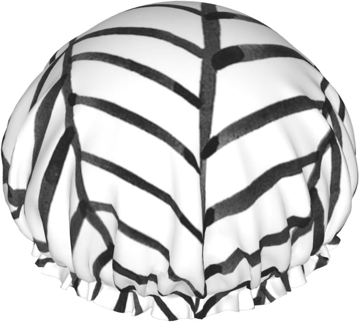 Wurton Black and White Stripes Print Reusable Enviro-Care Shower Cap Soft for Women Double Waterproof Layers Showe Cap image number 1
