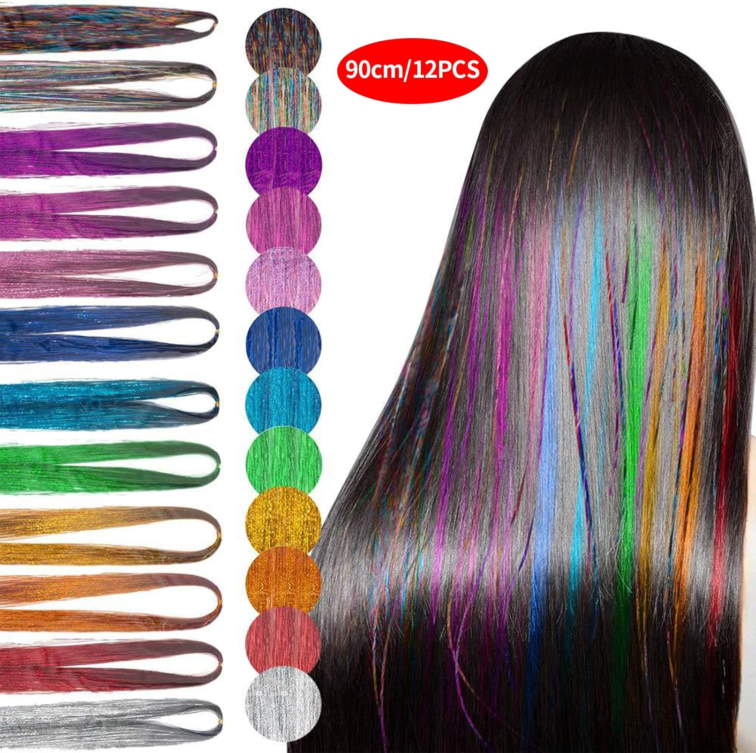 Hair Extensions,12 Color 2400 Silk Hair Tinsel,Bedazzler Kit, Suitable for Women and Girls Party Look image number 3