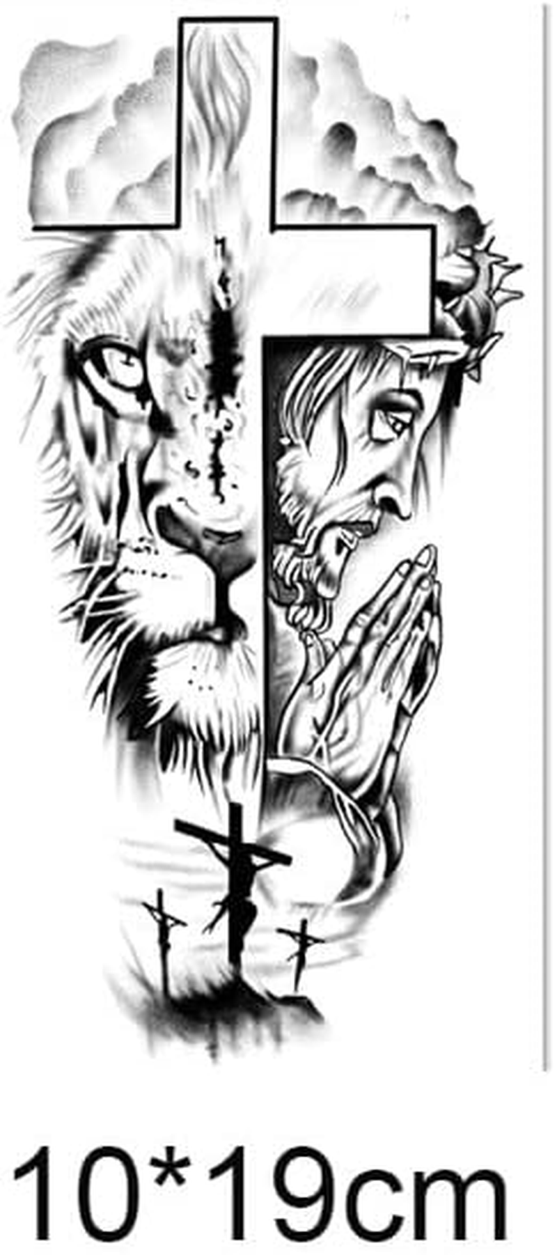 2 PCS Herbal Tattoo Stickers Lion Cross Juice Tattoo Semi-Permanent Non-Reflective Waterproof Durable image number 1