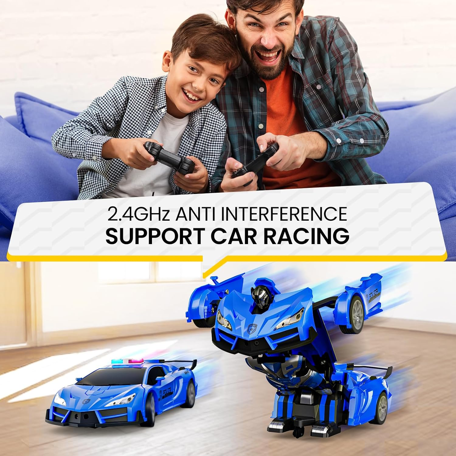 Tecnock Remote Control Car - Gesture Sensing, Transform Robot RC Cars, 2.4Ghz One Button Transformation Robot Toy with LED Lights image number 3