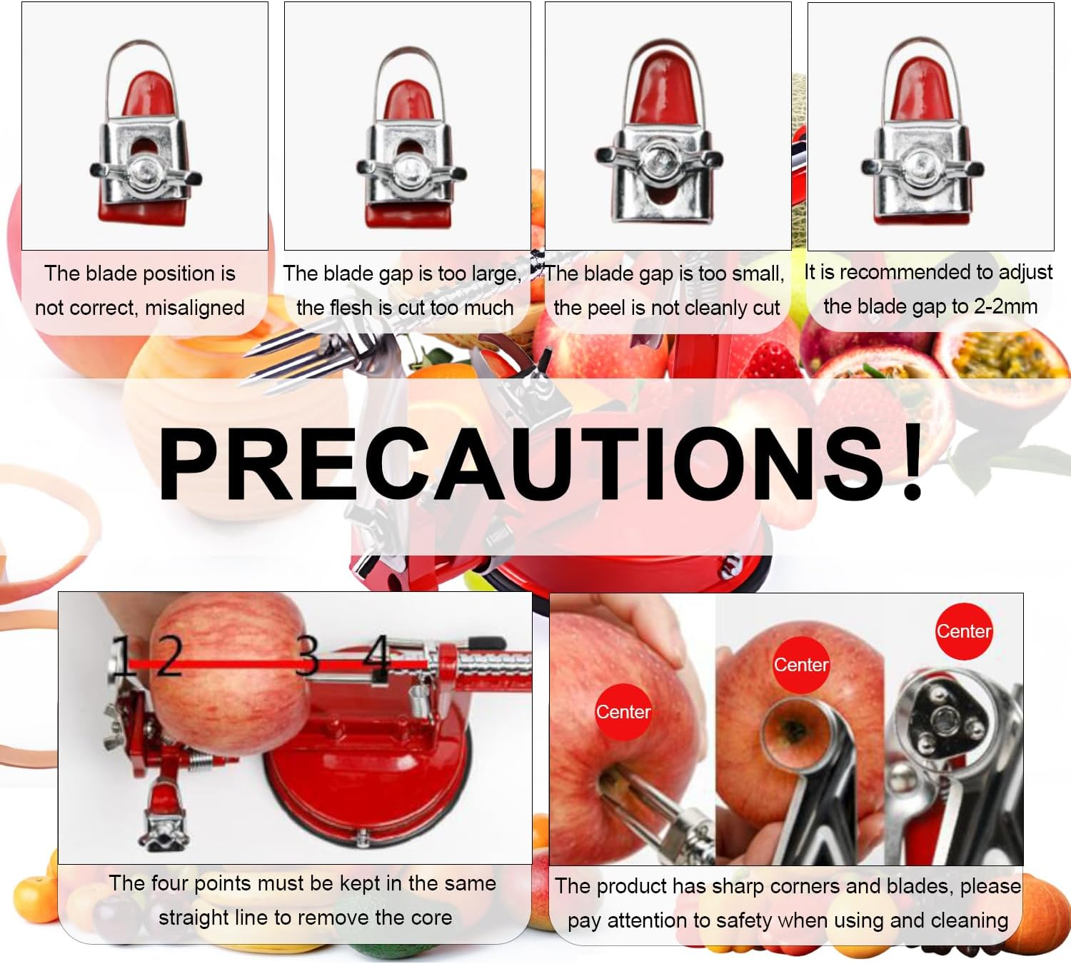 Apple Peeler, Apple Peeler Slicer Corer, Durable Hand-Operated Fruit Peeler with Stainless Steel Blades and Powerful Suction Base for Apples Pears Potatoes (Red) image number 4