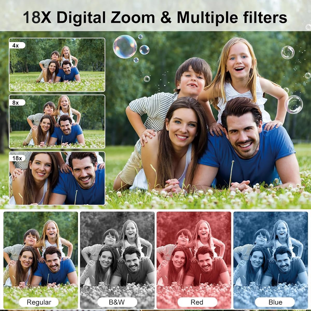 AILRINNI Dual-Screen 4K Digital Camera, with a 2.4" LCD Rear Screen and a 1.3" Front Screen, a 48-Megapixel Full HD Camera, an 18X Zoom Function, Nd a 64GB Memory Card image number 4