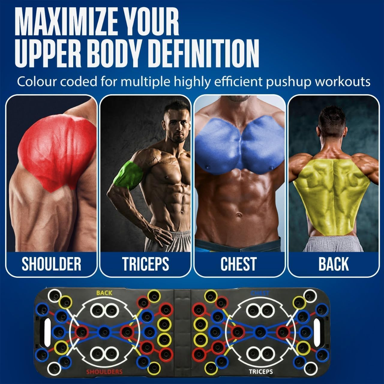 Foldable Push up Board,54 in 1 Push up Board for Men, Multifunction with Color,Resistance Bands with Handles, at Home Workout Equipment for Perfect