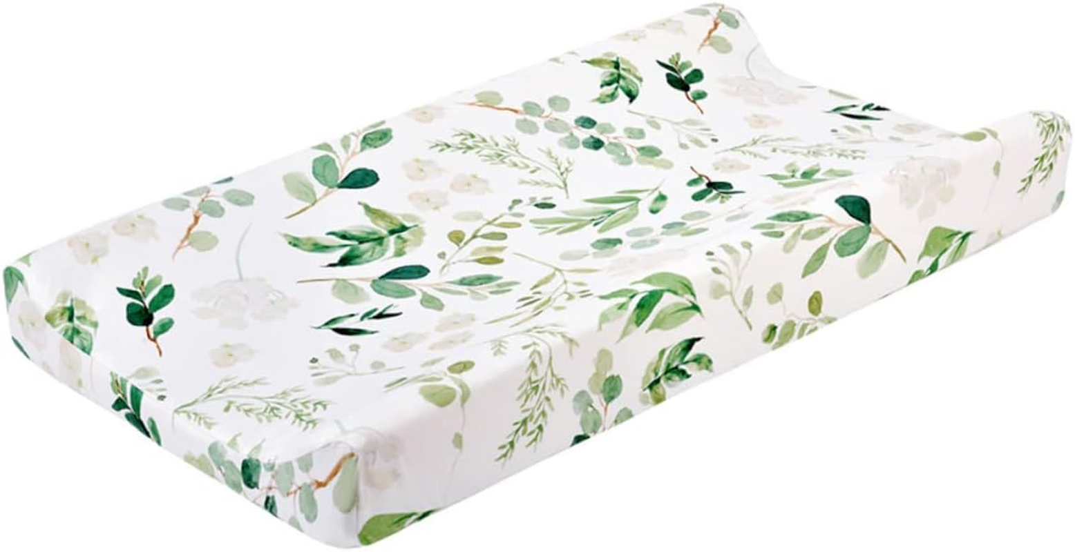 ERINGOGO Baby Changing Pad Cover for Boys and Girls, Detachable Soft Fabric Sheet Green Leaf Design, Washable Infant Change Pad Cover for Nursery and Travel - Green image number 4